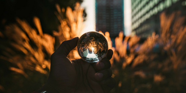 Glass globe looking into city