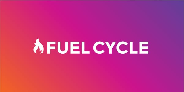 a logo of fuel cycle in white on an FC color gradient background